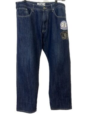 Rich Yung Society Cool Patches Y2K Hip Hop Streetwear Denim Blue Jeans Lux
